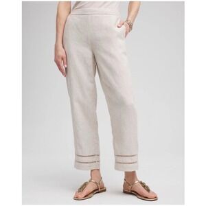 NWOT Chico's Linen Ladder Trim Cropped Pants Beige 2.5 US 14 Coastal Resort Wear